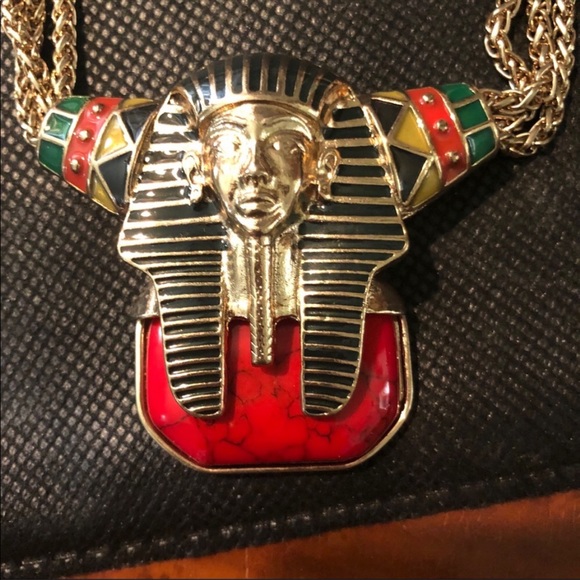 Jewelry - Egyptian revival king tut look unique necklace enamel and chains